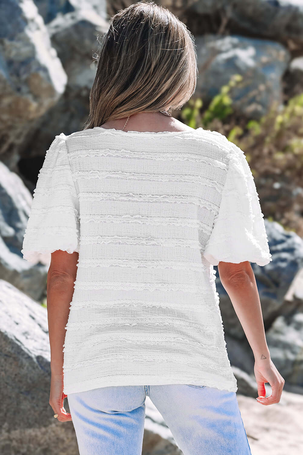Frilled Lace Blouse - Romantic Bubble Sleeve Top