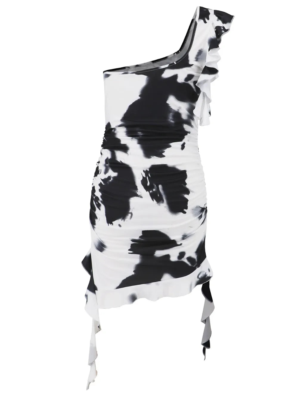  Vivid Swirl One Shoulder Ruffle Dress For Stylish Events