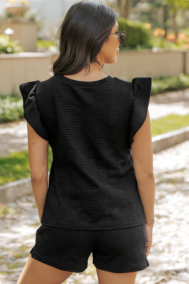 Pearl Textured Ruffled Sleeve Tee and Shorts Set-1