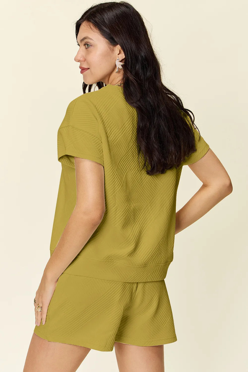 Full Size Texture T-Shirt and Shorts Set with Drawstring