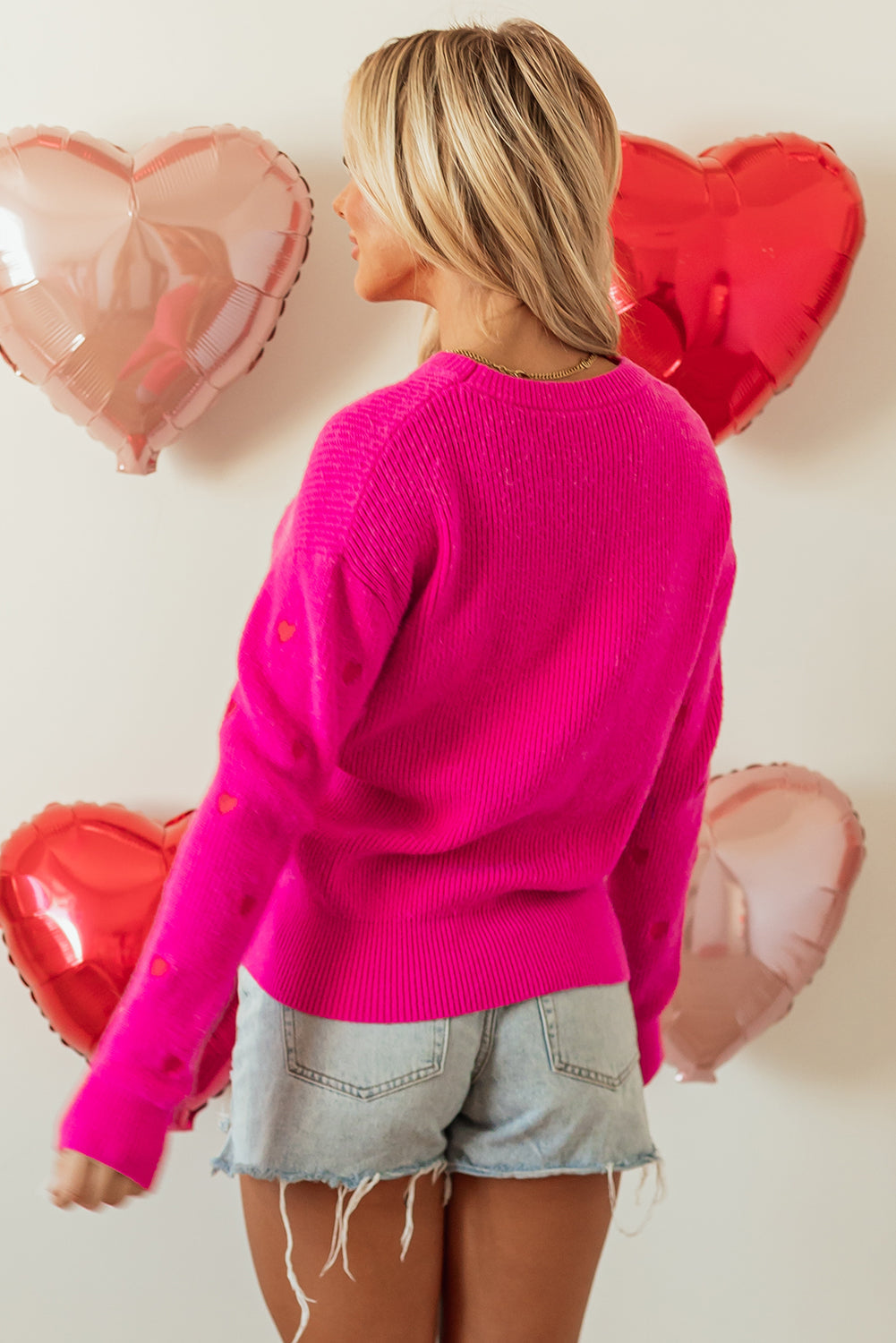Pink Knit Sweater for Women – Cozy Ribbed Pullover with Casual Fit