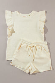 Pearl Textured Ruffled Sleeve Tee and Shorts Set-5
