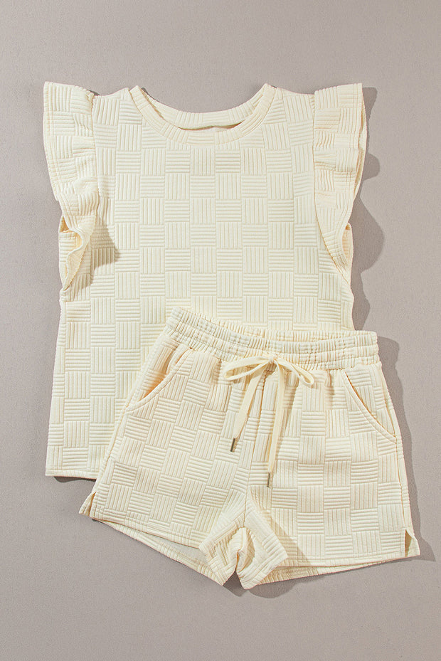 Pearl Textured Ruffled Sleeve Tee and Shorts Set-5
