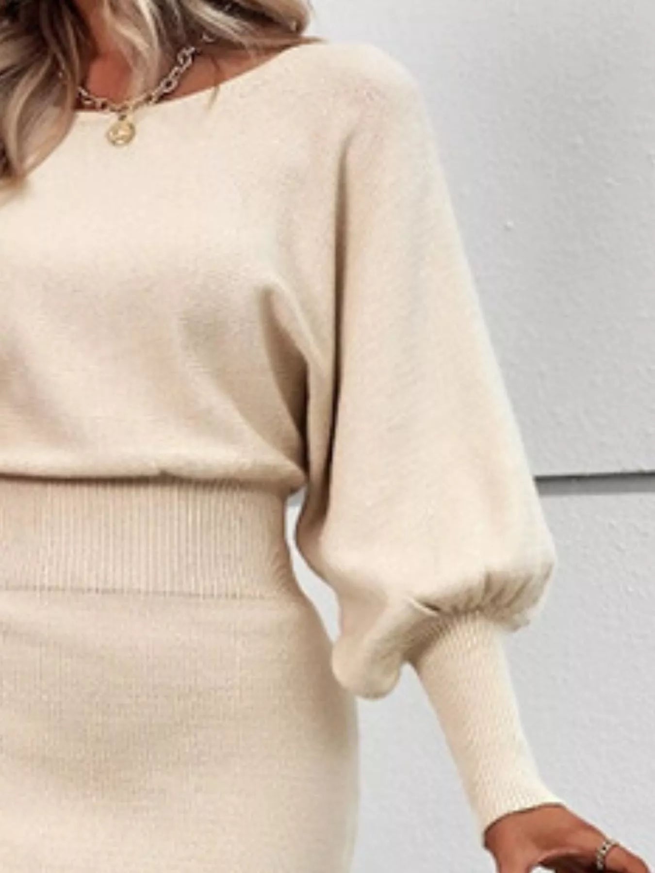 Lantern Sleeve Bodycon Sweater Dress back view