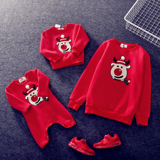 Family Winter Cartoon Outfit Unisex Plus Velvet Set