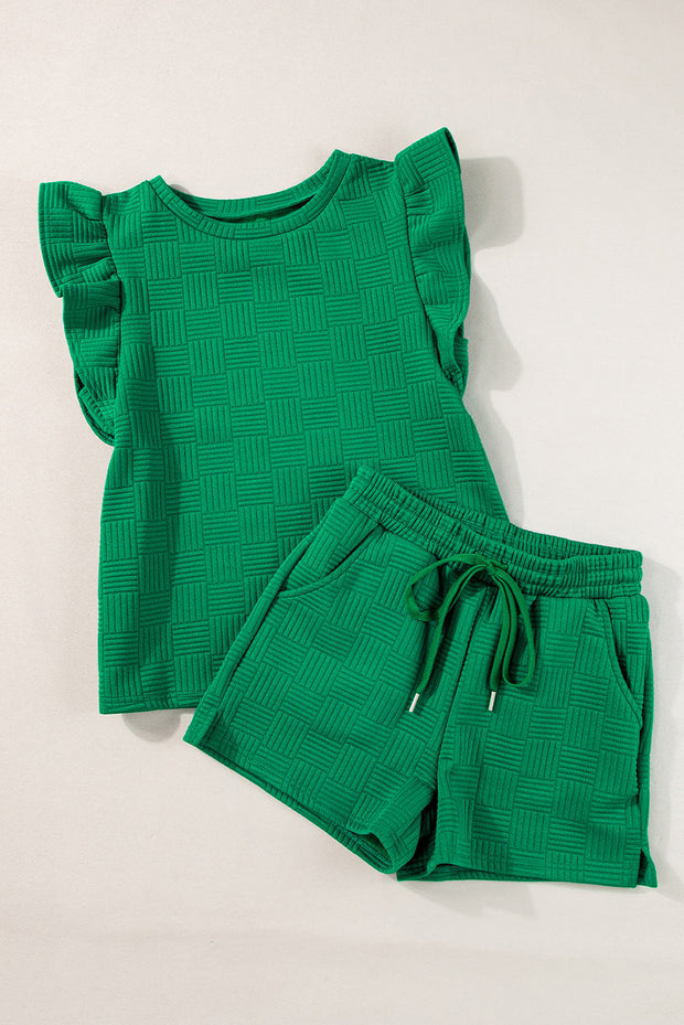 Pearl Textured Ruffled Sleeve Tee and Shorts Set-7