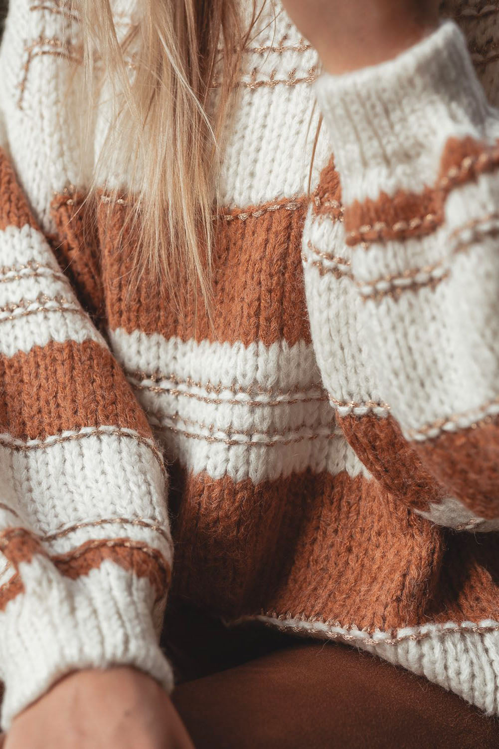 Striped Oversized Sweater with Puffed Sleeves