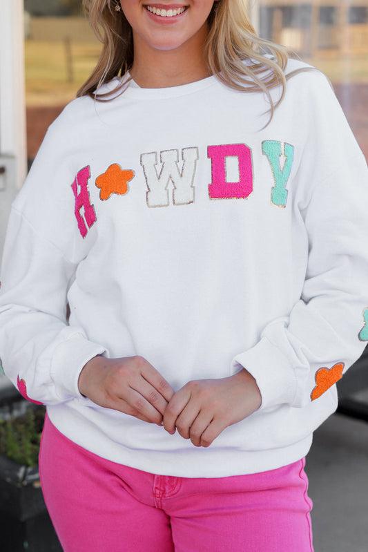 Howdy Graphic Sweatshirt with Star Sleeve Design
