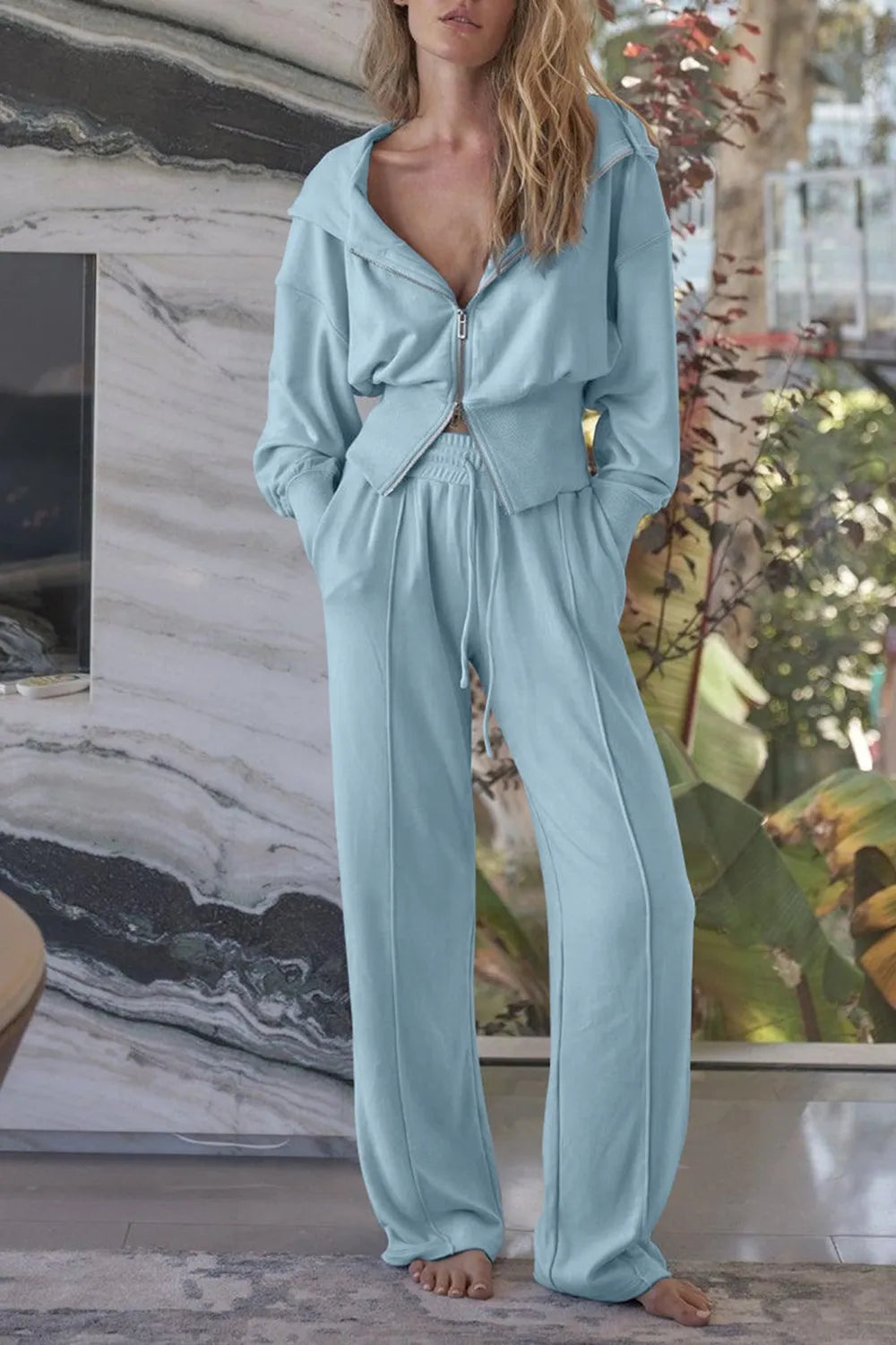 Zip-Up Hoodie and Pants Active Set front view