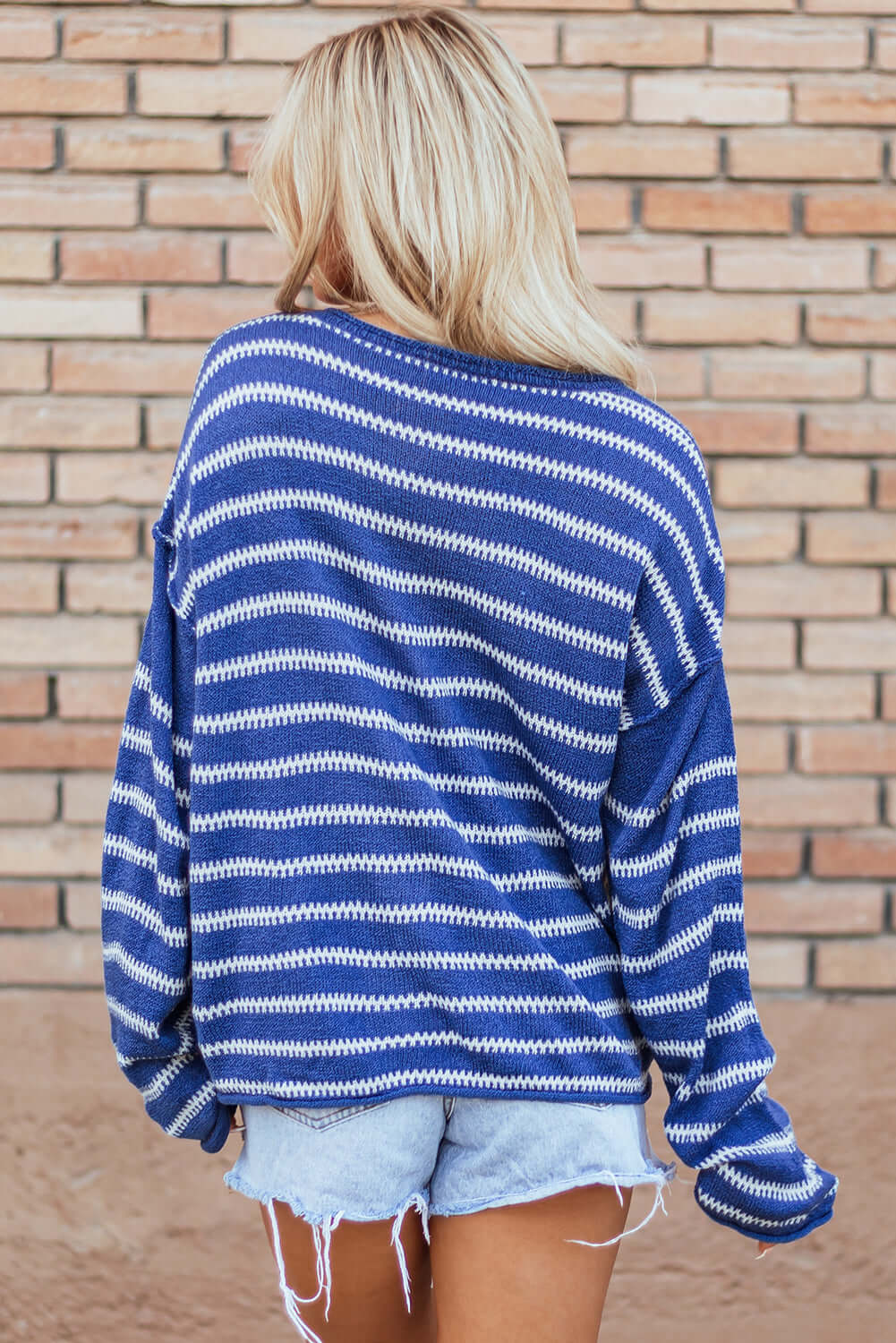 Blue Striped Casual Sweater for Women