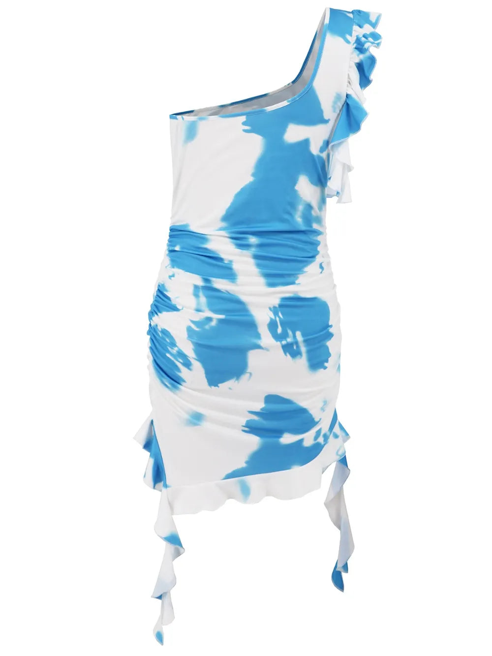  Vivid Swirl One Shoulder Ruffle Dress For Stylish Events