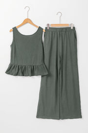 Teresa Ribbed Ruffle Tank Top and Pants Set-5