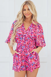 Sevyn Abstract V Neck High Waist Romper-0