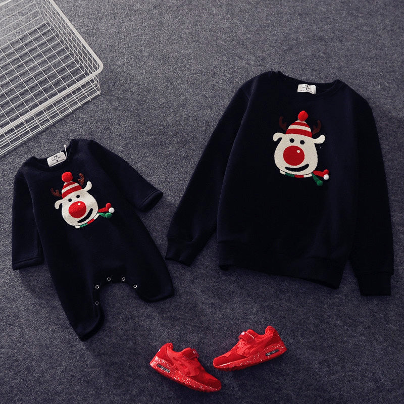 Family Winter Cartoon Outfit Unisex Plus Velvet Set