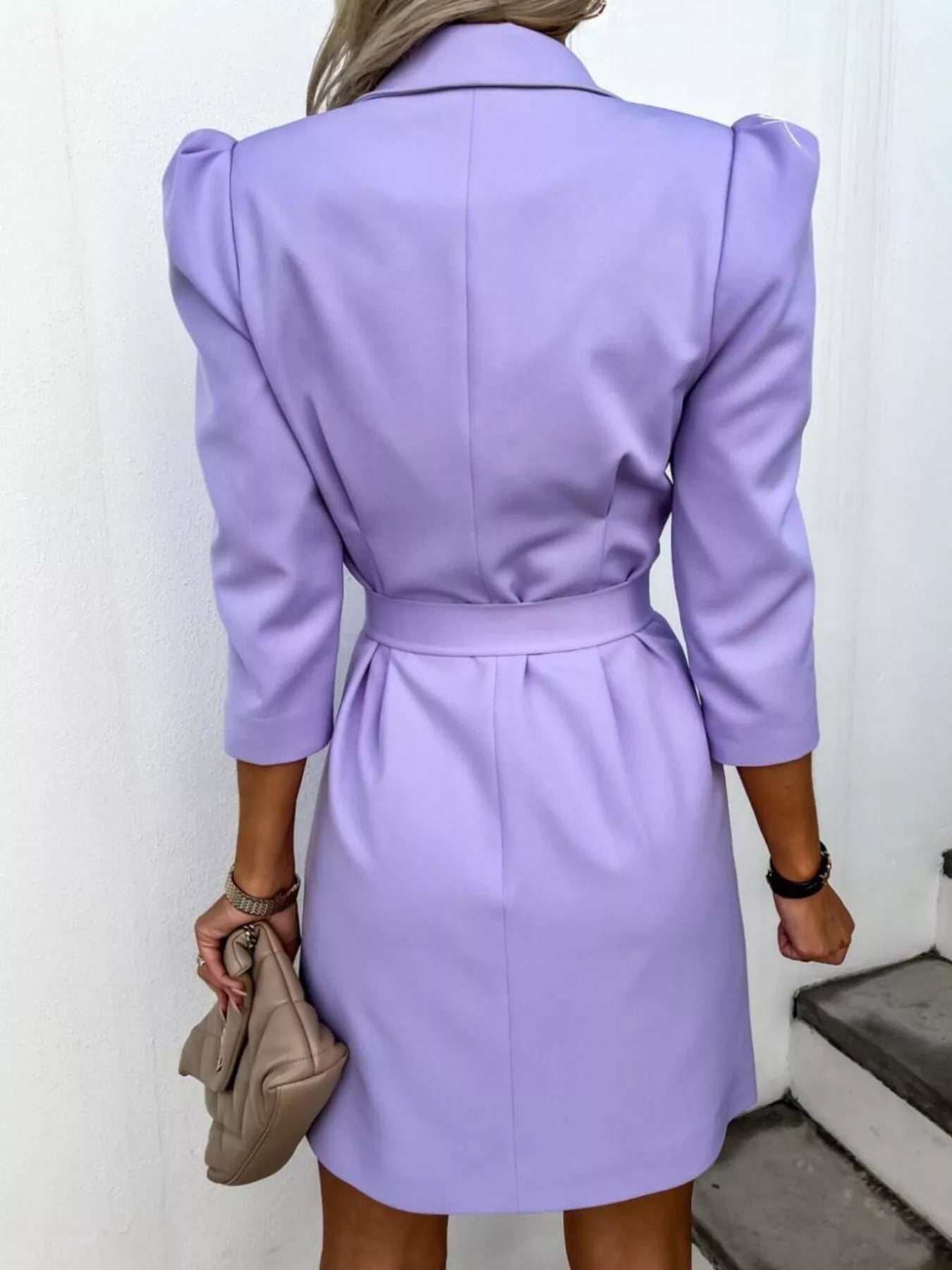  Chic Power Belted Blazer Dress 3 4 Sleeve Mini Style