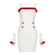 Christmas Solid Color Slim Fashion Plush Side Suspender Dress Women
