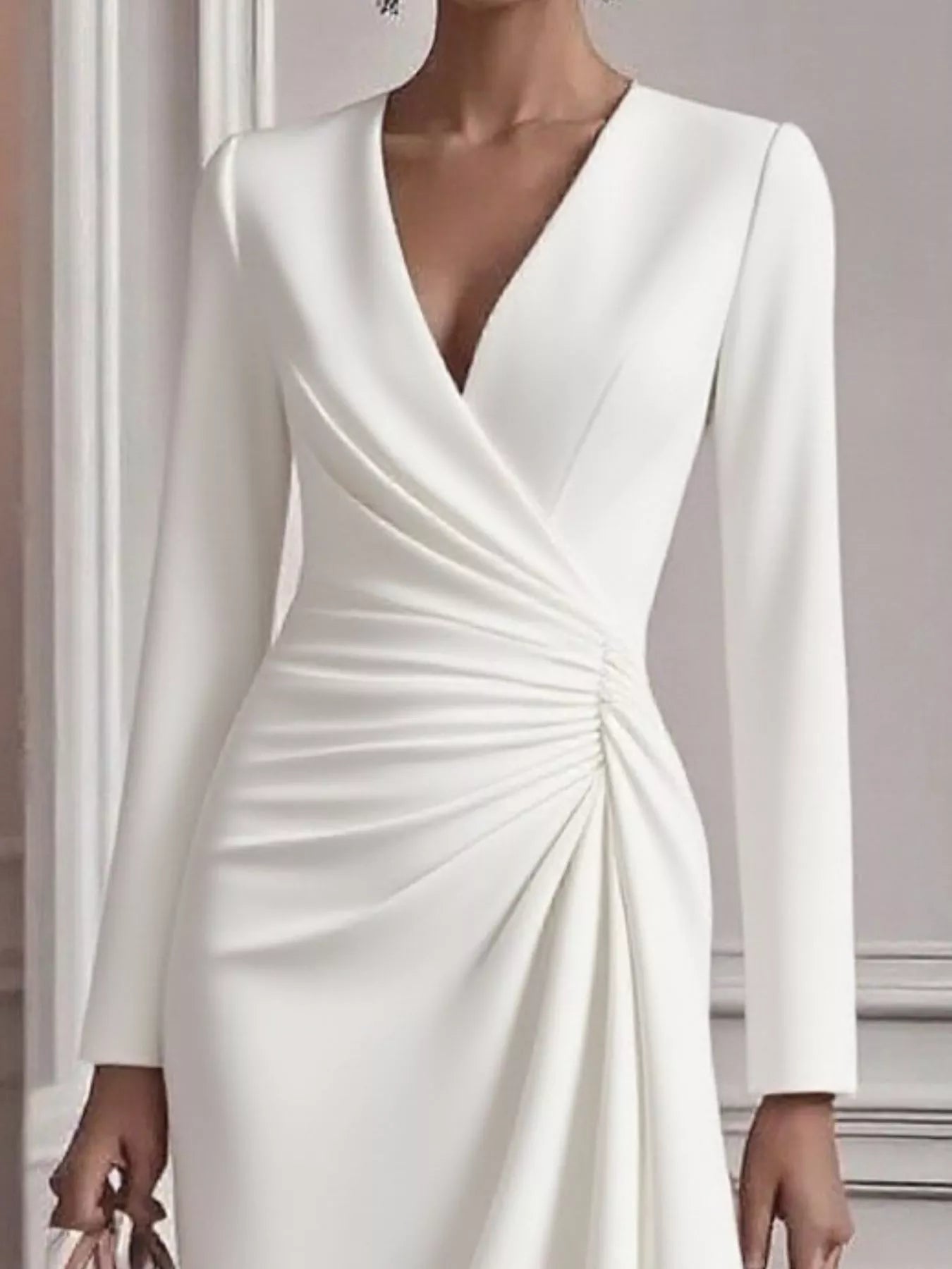 Ruched Surplice Long Sleeve Dress back view