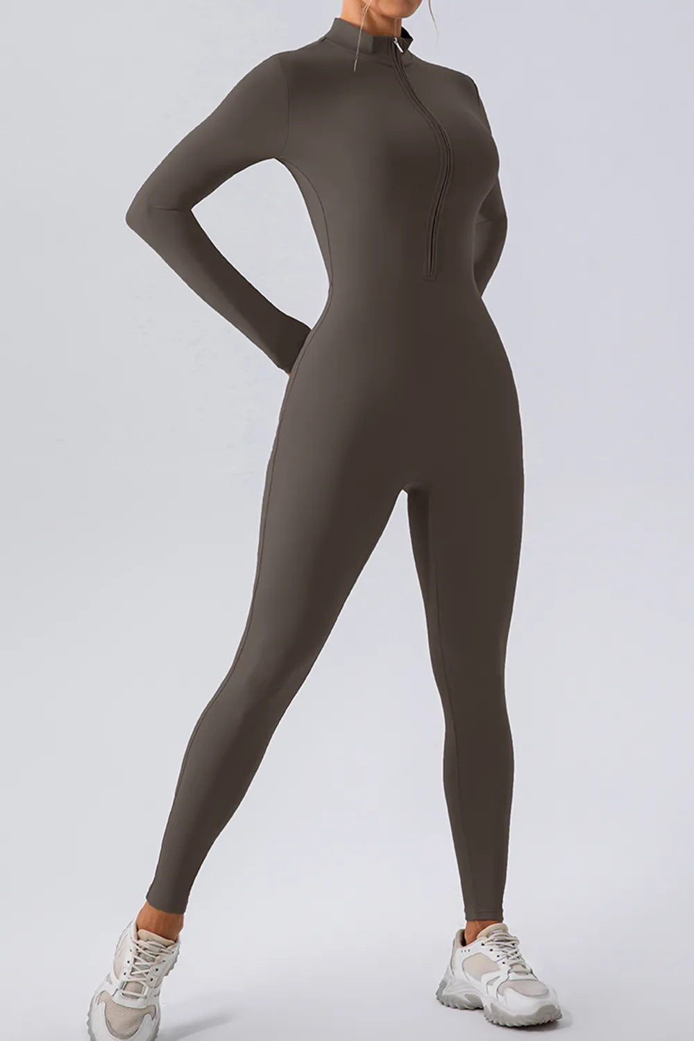 Half Zip Mock Neck Active Jumpsuit for Women