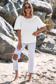 Luella Frilled Lace Trim Bubble Sleeve Blouse-3