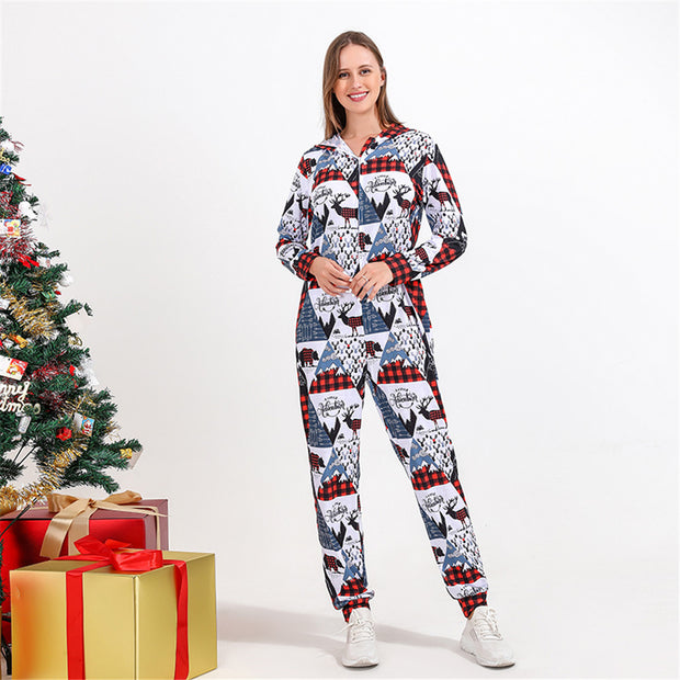 Men's And Women's Christmas Print Family Pajama Set