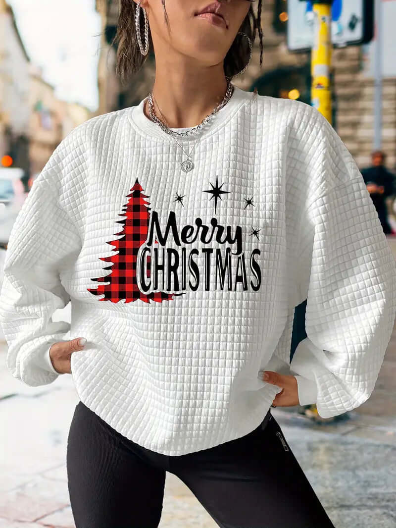 Christmas Tree Print Womens Hoodie Casual Long Sleeve Top
