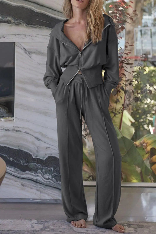 Zip-Up Hoodie and Pants Active Set front view
