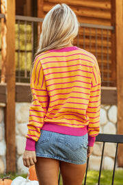 Briar Stripe Trimmed Round Neck Loose Sweater-1