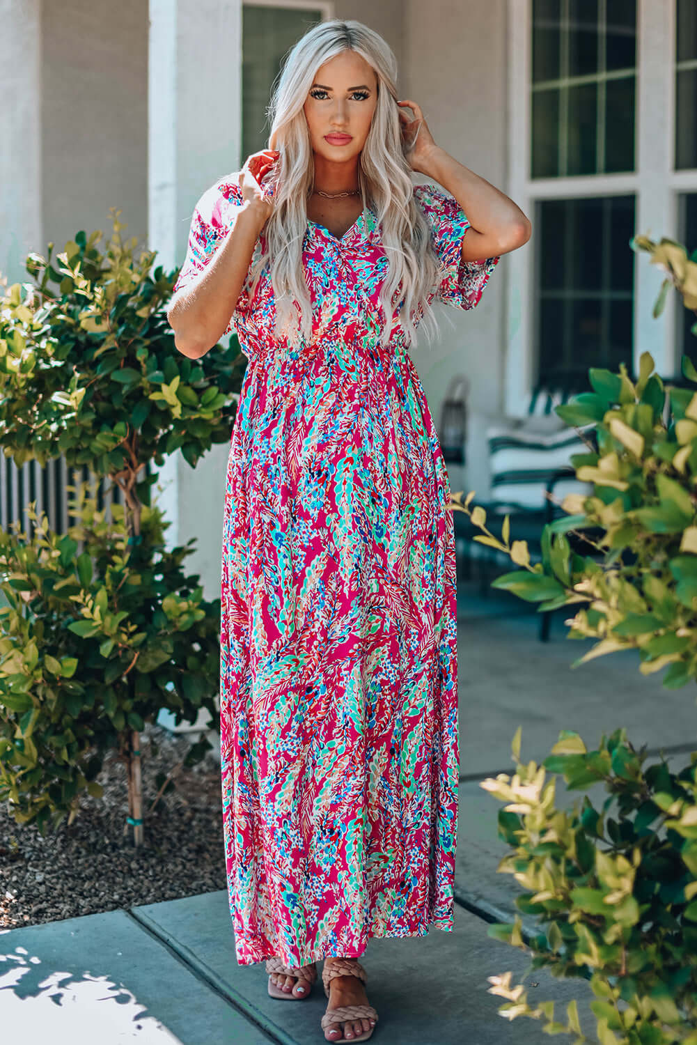 Floral V Neck Wrap Maxi Dress – Elegant Summer Essential for Women