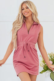 Nayeli Zipped Collar Drawstring Waist Dress-0