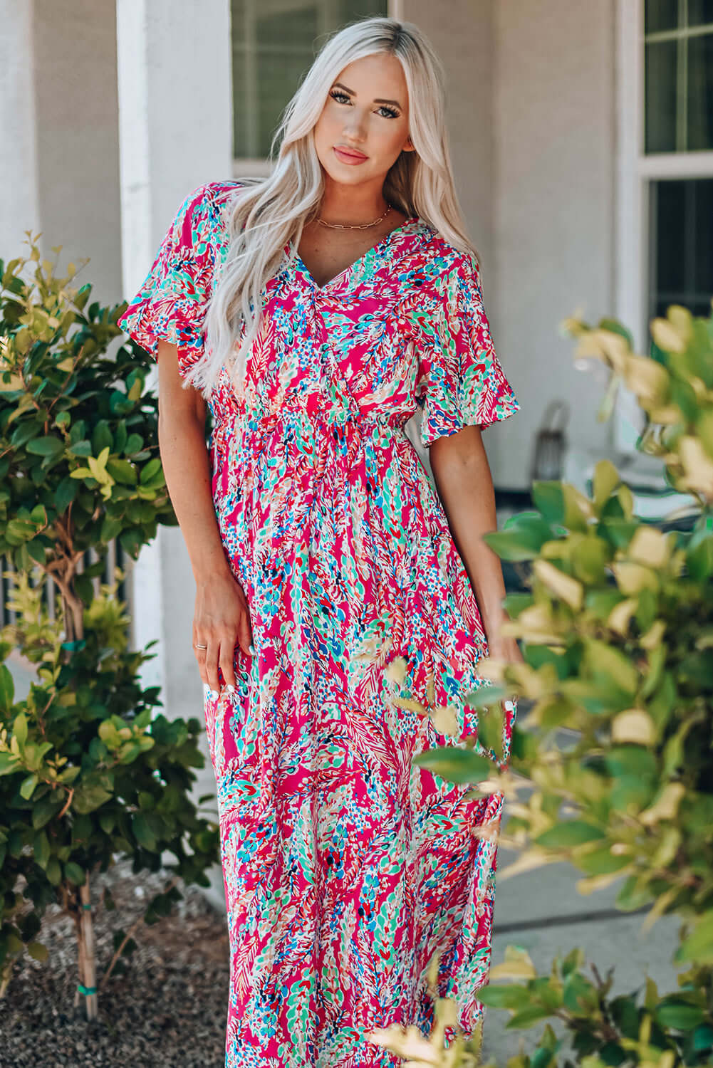 Floral V Neck Wrap Maxi Dress – Elegant Summer Essential for Women
