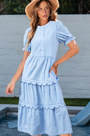 Noah Stripe Tiered Scallop Long Dress-0