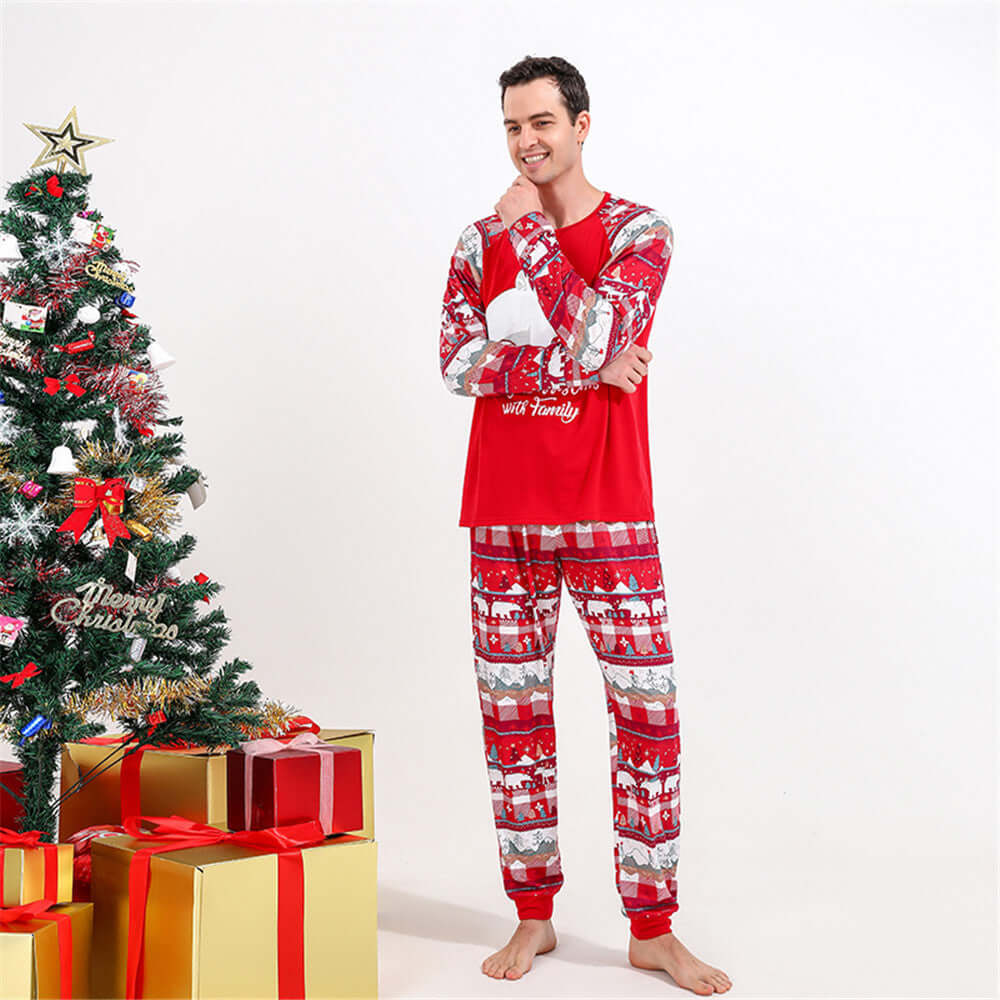 Red Family Pajamas - Comfortable Polyester Imitation Cotton Sleepwear