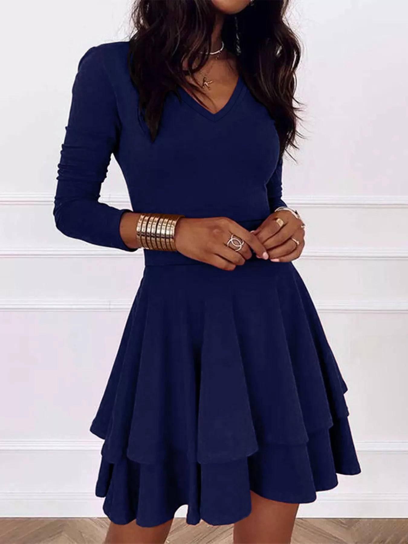  V-Neck Layered Ruffle Mini Dress Chic Summer Style