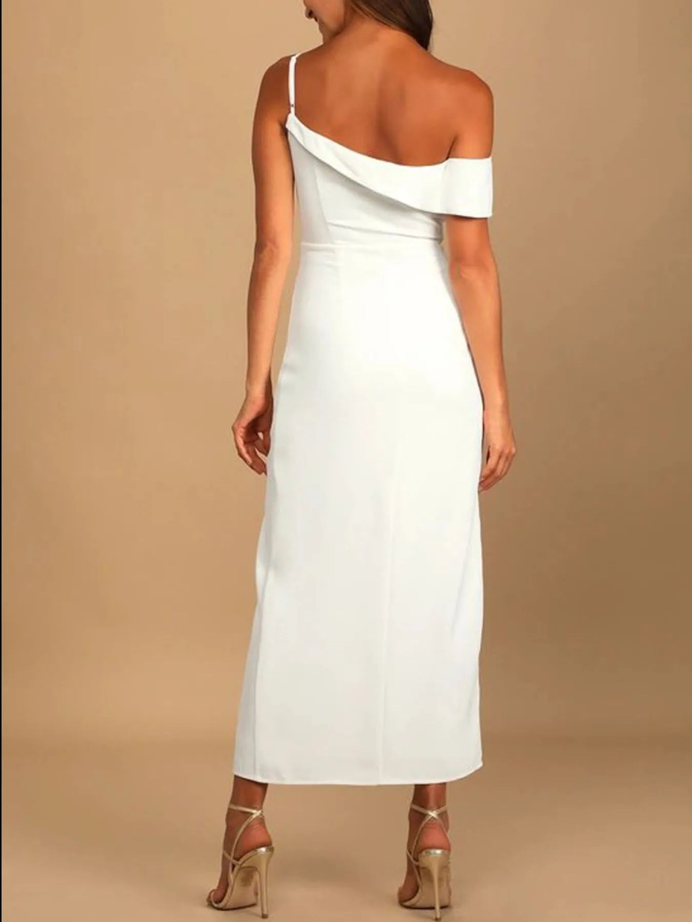 Elegant Split Asymmetrical Neck Midi Dress styling