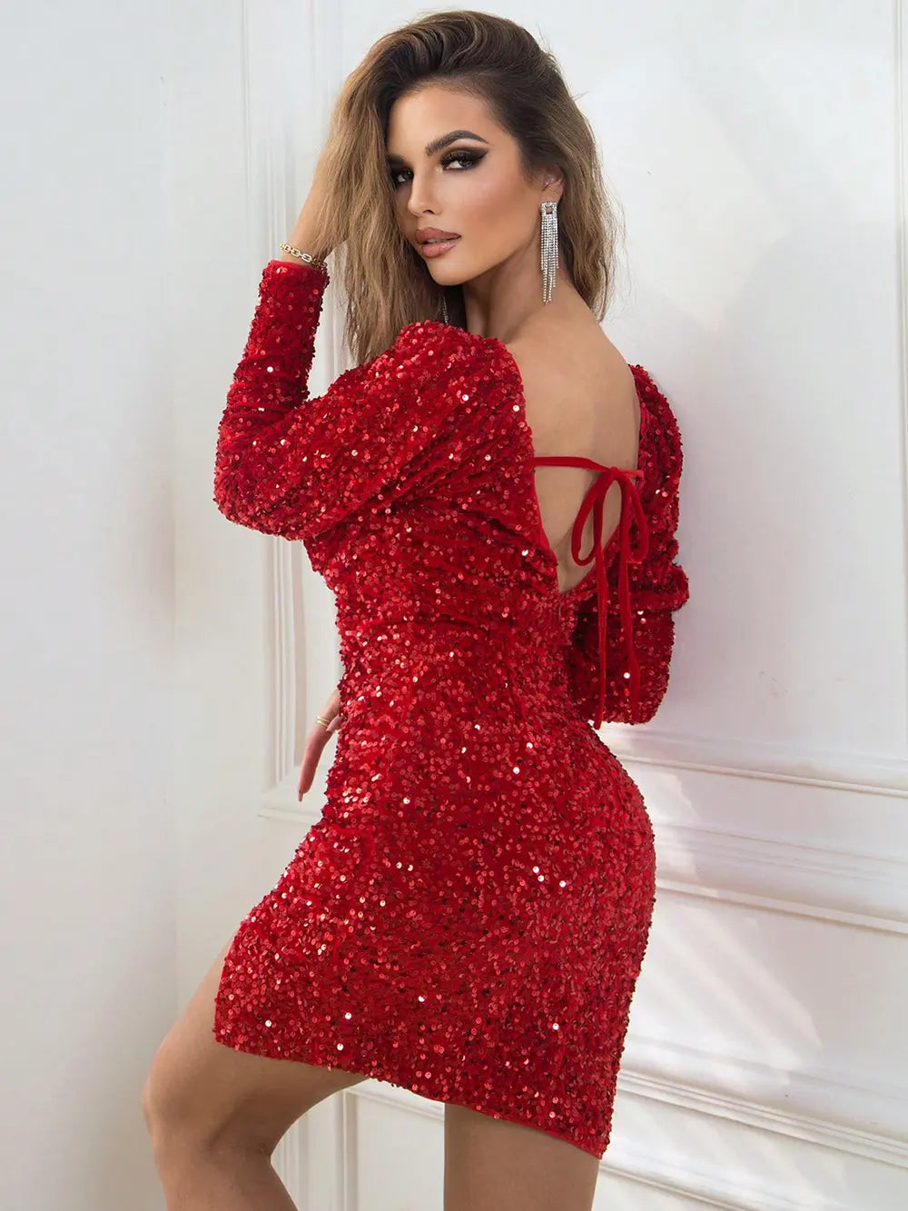  Slit Bodycon Dress Slightly Stretchy Elegant Mini Dress