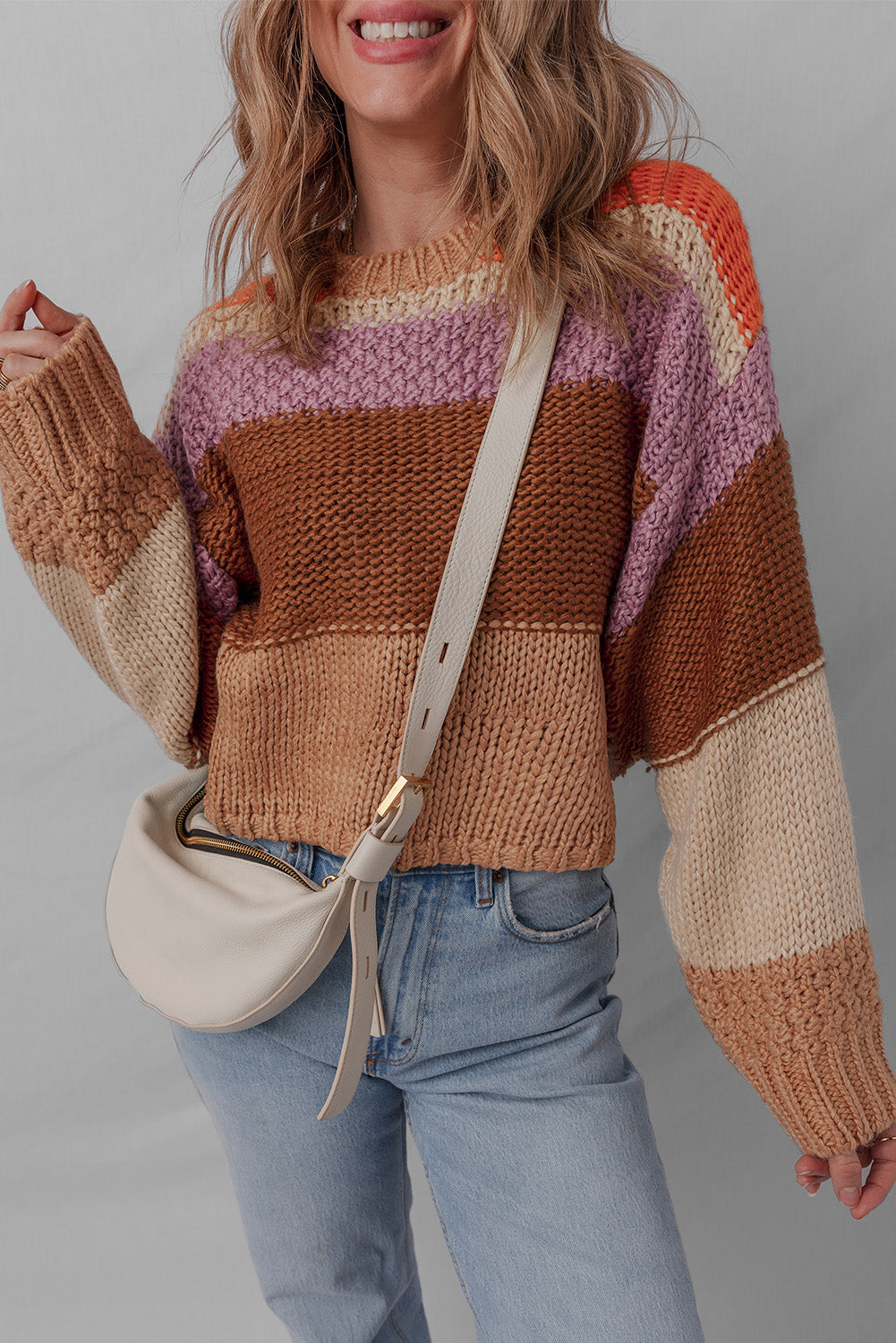 Colorblock Crewneck Drop Shoulder Sweater for Women