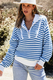 Quinn Stripe Zip Up Collar Sweater-4
