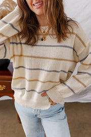 Eden Striped Ribbed Edge Drop Shoulder Sweater-4