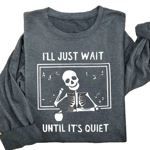 Halloween Pumpkin Pattern Round Neck Long-t-shirt