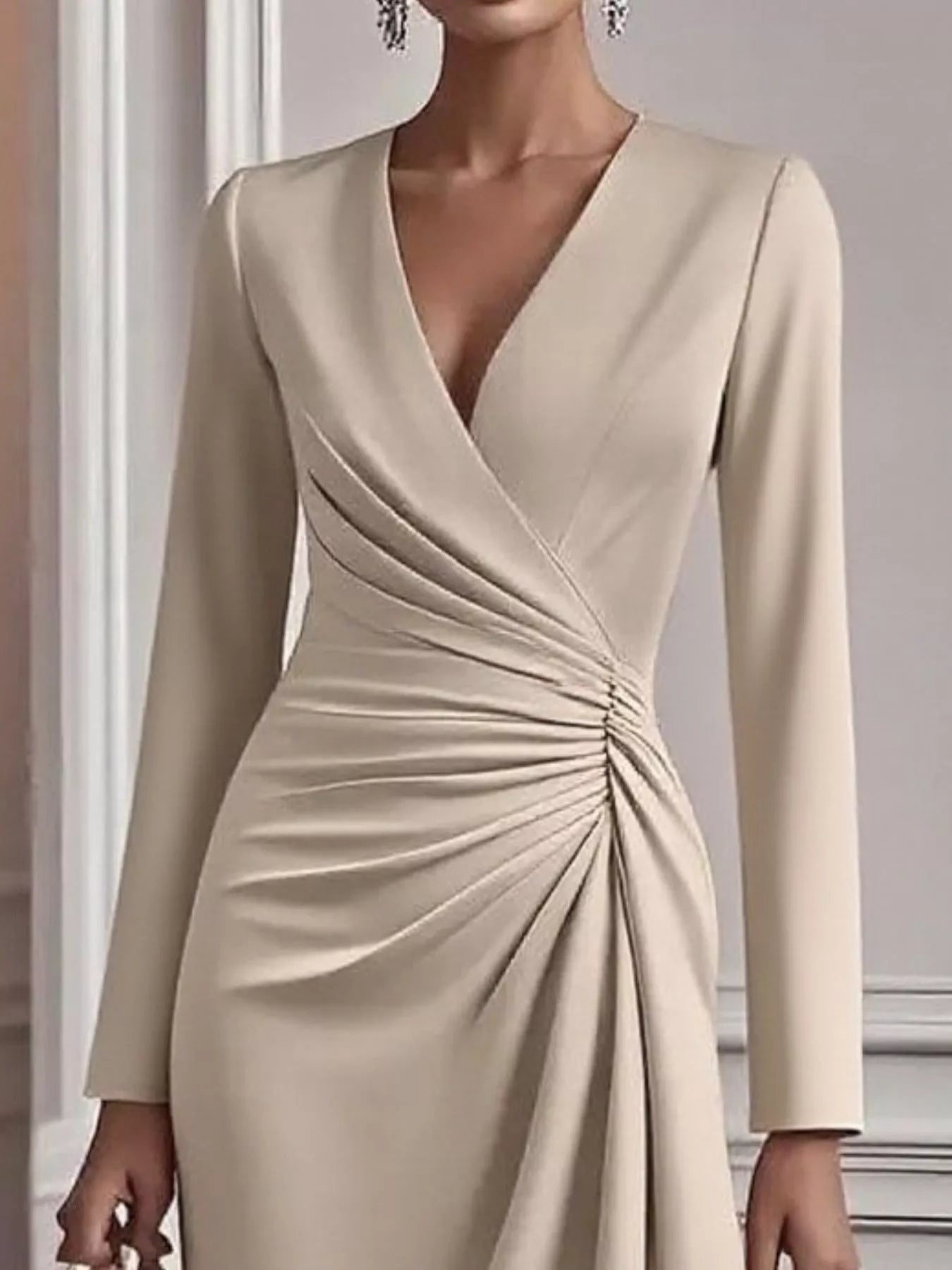 Ruched Surplice Long Sleeve Dress back view
