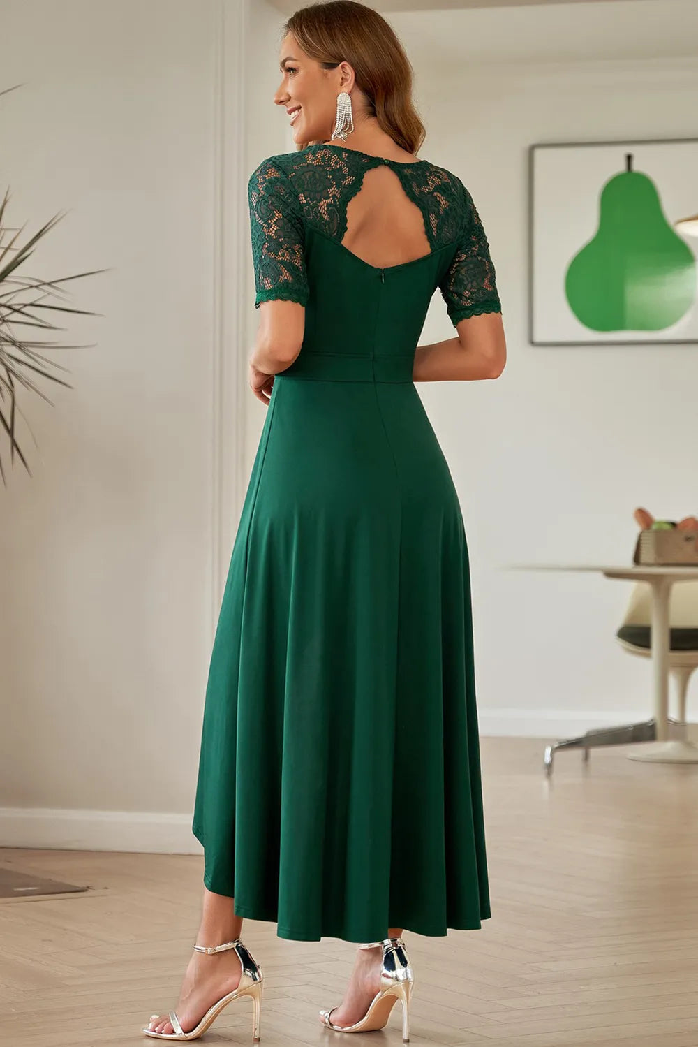 Lace Cutout V-Neck Short Sleeve Dress outfit inspiration