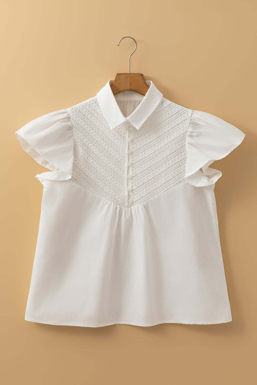 Lace Patch Blouse with Flutter Sleeves
