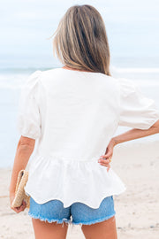 Anaiah Bow Knot Puff Sleeve Peplum Top-1