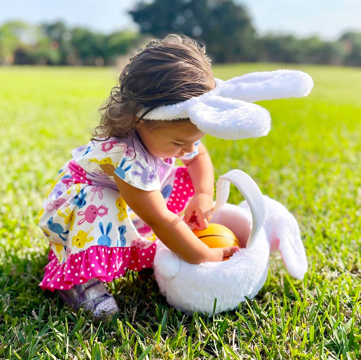 Easter Bunny Print Ruffle Dress for Girls