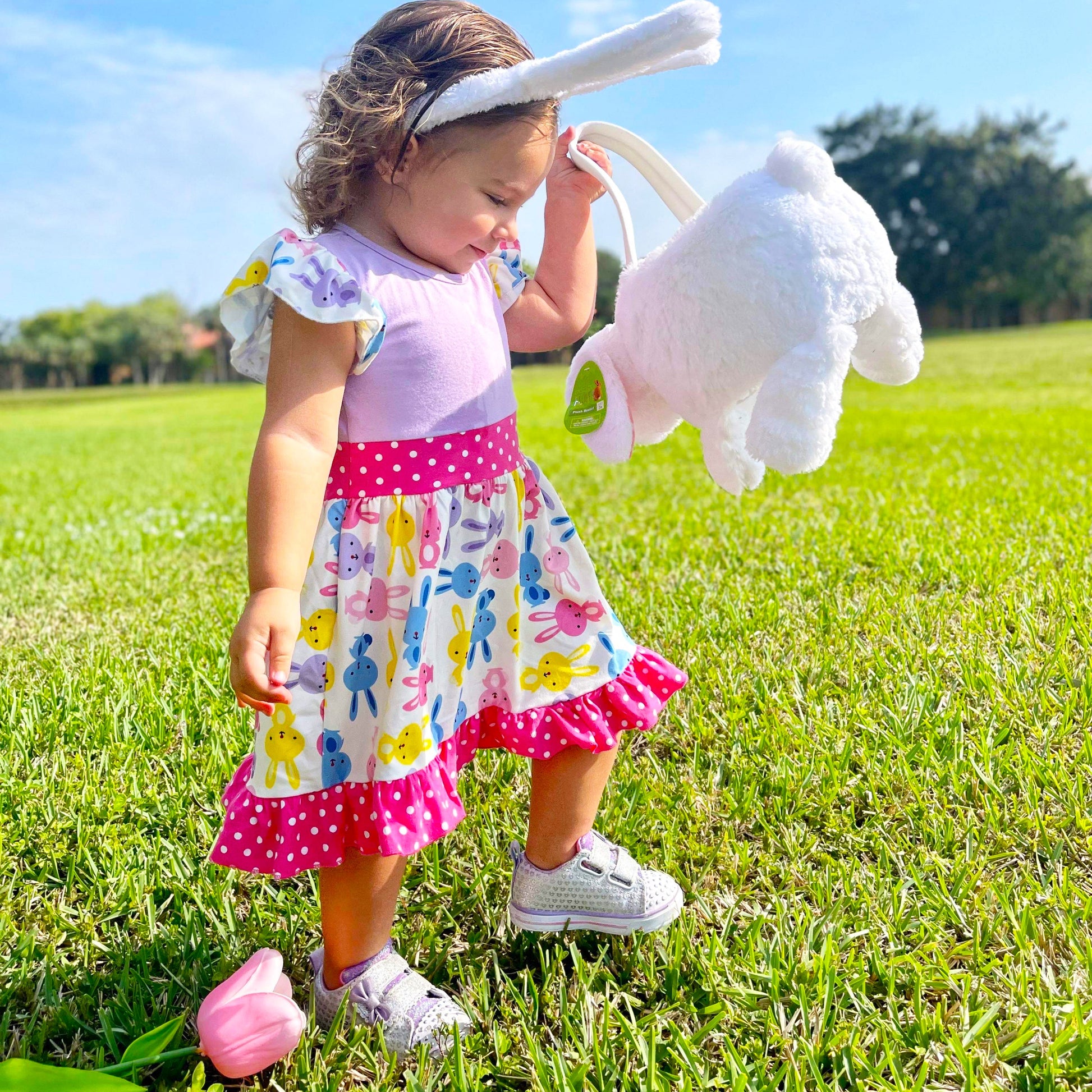 Easter Bunny Print Ruffle Dress for Girls