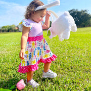 Girls Easter Bunny Dress Ruffle Party Spring Pink & Purple-1