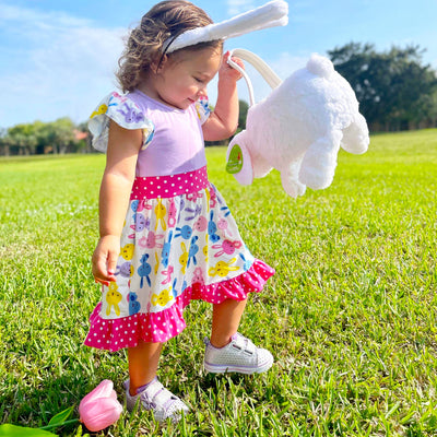 Girls Easter Bunny Dress Ruffle Party Spring Pink & Purple-1