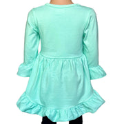 Girls Turquoise Cotton Knit Ruffle High Low Shirt 3/4 Sleeve-2