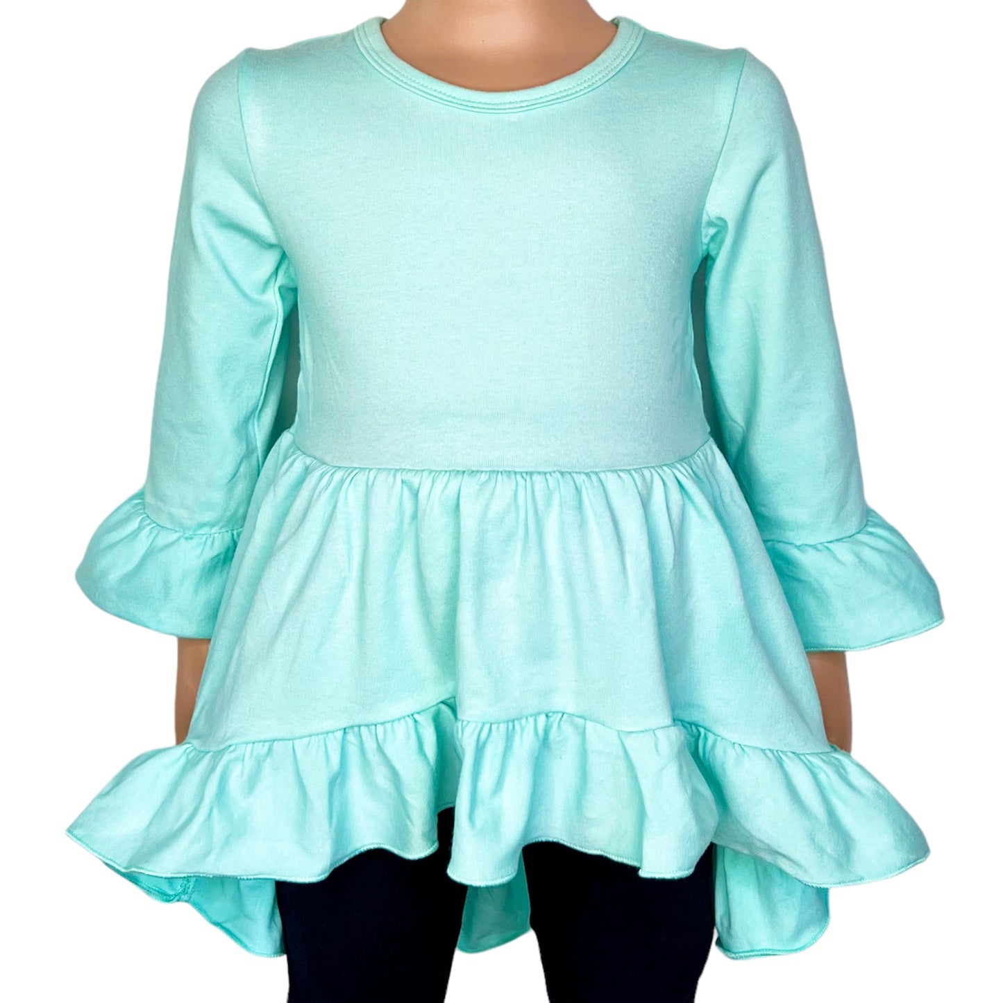  Turquoise Ruffle High Low Shirt 3/4 Sleeve Breezy Top