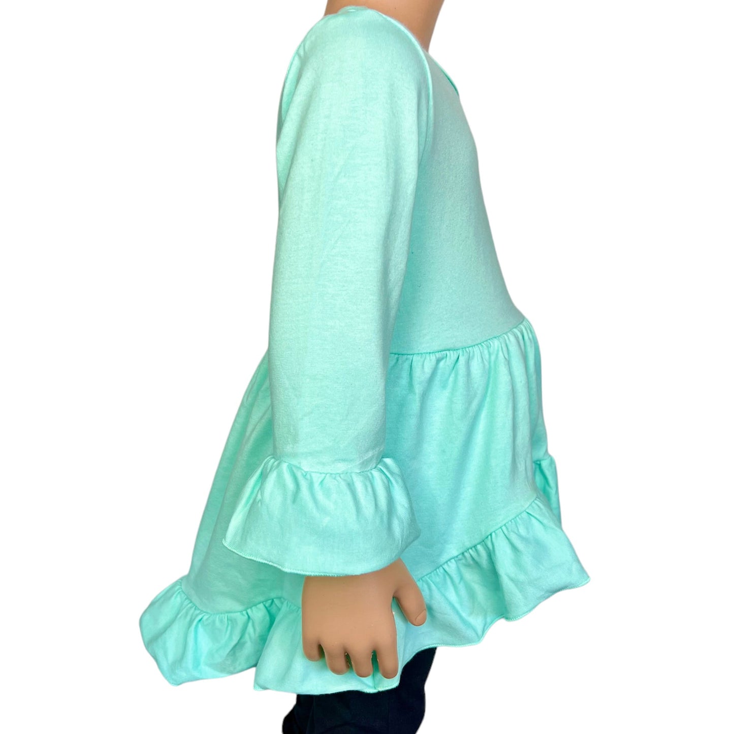  Turquoise Ruffle High Low Shirt 3/4 Sleeve Breezy Top